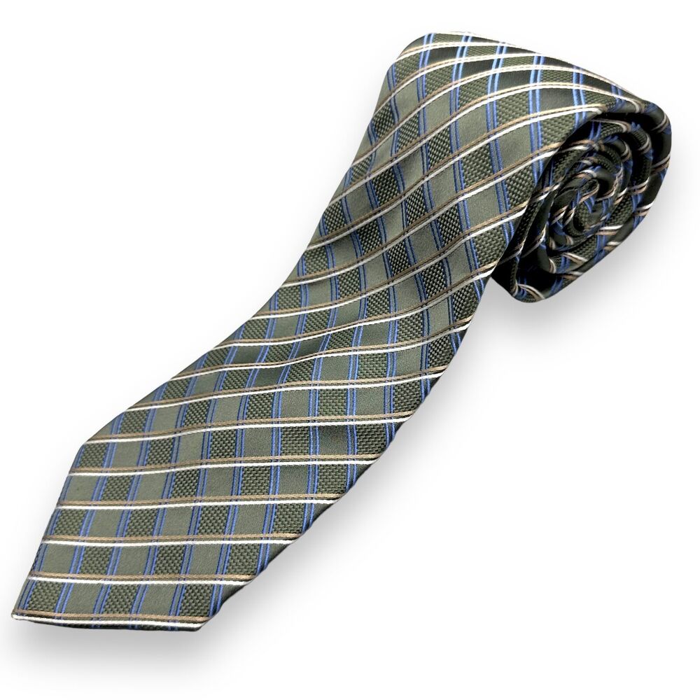 Tasso Elba Mens Silk Checked Necktie Handmade 58 in